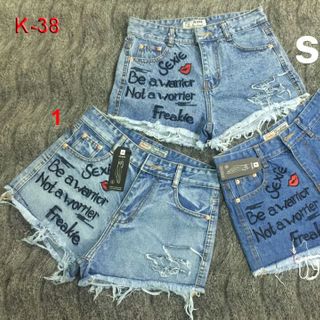 K-38 quần short jean nữ thêu chữ sexie