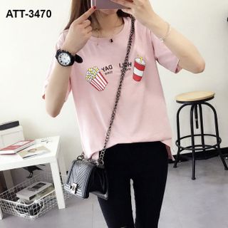 Att-3466 áo thun nữ màu hồng tháp eiffel