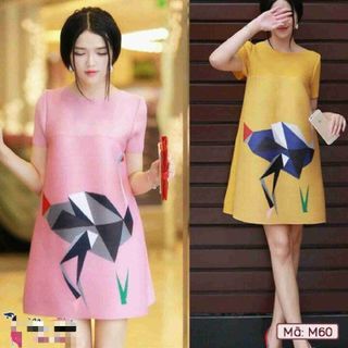 Đầm tay con in đà điểu
