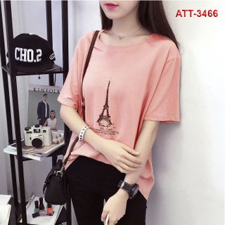 Att-3466 áo thun nữ màu hồng tháp eiffel