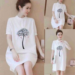 Đầm tay con cổ trụ in cây