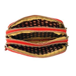 Bóp ba ngăn thêu kipling màu đỏ