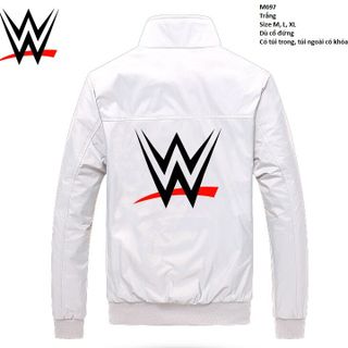 M697 -áo khoác nam dù cổ đứng trắng logo wwe 25 - sau lưng