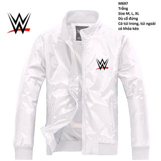 M697 -áo khoác nam dù cổ đứng trắng logo wwe 25 - sau lưng