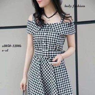 chuyên sỉ - giá xưởng d3048 đầm xòe caro trễ vai kèm belt - giá sỉ 125k - giá sỉ 10 cái/mẫu - chất vải caro giá sỉ