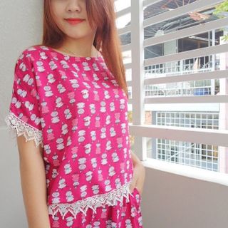 039-110 bộ tôn hàn quốc dài tay liền phối ren
