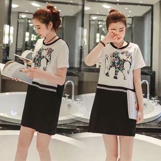 Đầm suôn thun hoạ tiết voi hàng qc 205k