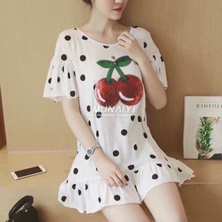 Đầm suôn tay loe chân bèo hoạ tiết cherry kim sa hàng qc