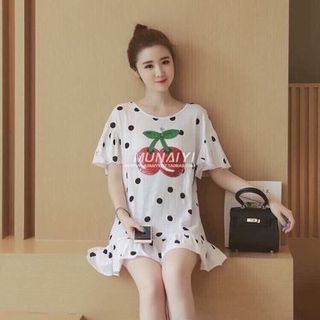 Đầm suôn tay loe chân bèo hoạ tiết cherry kim sa hàng qc