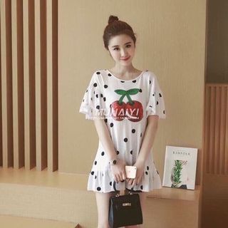 Đầm suôn tay loe chân bèo hoạ tiết cherry kim sa hàng qc