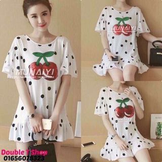 Đầm suôn tay loe chân bèo hoạ tiết cherry kim sa hàng qc