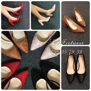 Giày cao gót mũi nhọn cổ điển thêu chỉ vi tính