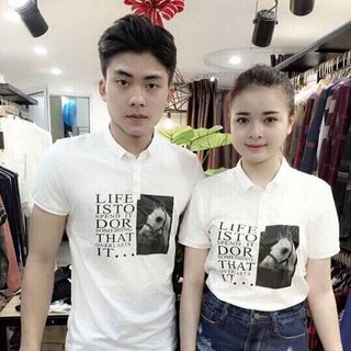 Couple áo thun cổ trụ