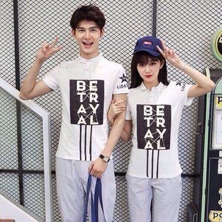 Couple áo thun cổ trụ
