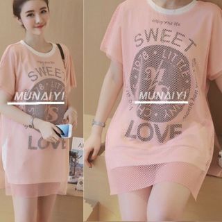 xưởng sỉ -  đầm suông ngoài lưới in họa tiết chữ love sỉ 135k lẻ 235k chất trong thun cotton in nhiệt ngoài lưới màu sắc hồng giá sỉ