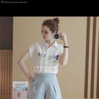 xưởng may - chuyên sỉ sb3205 set áo sơ mi in hình quần short - giá sỉ 140k - sỉ 10 cai/mẫu 130k - chất vải áo voan tơ nhungquần cát hàn giá sỉ