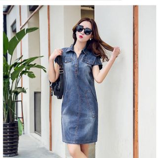 Đầm jean suông karaki phối túi