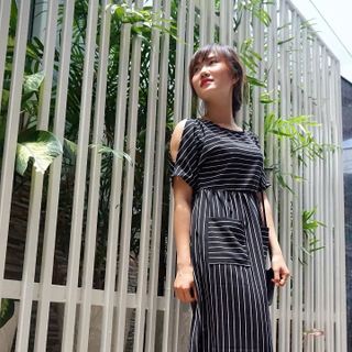 Đầm suông kẻ sọc peony
