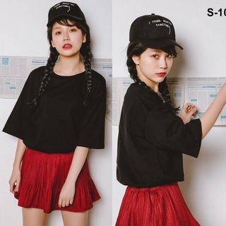 Áo thun cặp form rộng tay lỡ trơn đen