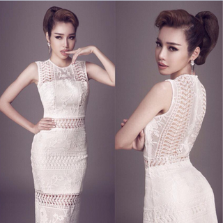 Đầm ren hoa hồng sang trọng như elly trần