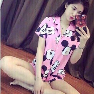 xưởng sỉ -   set bộ mặc nhà quần short in mickey sỉ 95k lẻ 195k chất thun cotton 4 chiều dành cho người dưới 53kg màu sắc vàng xanh hồng sen hồng phấn giá sỉ