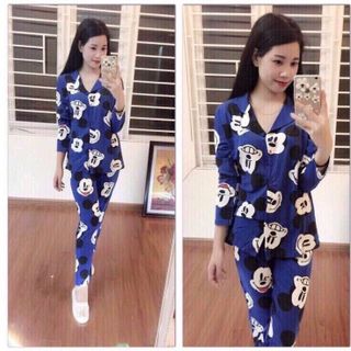 sb16591-xanh set bộ mặc nhà quần dài in mickey sỉ 110k lẻ 210k chất thun cotton 4 chiều dành cho người dưới 53kg màu sắc vàng xanh hồng sen hồng phấn giá sỉ