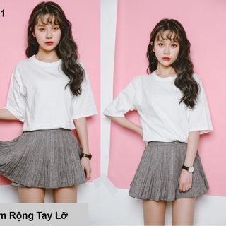 Thun nam nữ form rộng tay lỡ trơn trắng