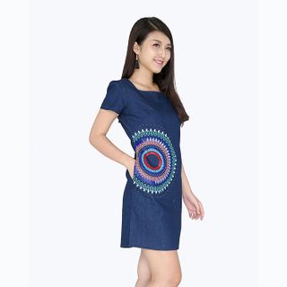 Đầm jean in họa tiết cá tính thời trang eden - d108