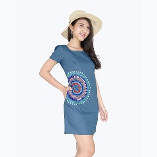 Đầm jean in họa tiết cá tính thời trang eden - d108