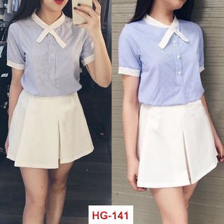 Sơ mi sọc nhuyễn cột nơ