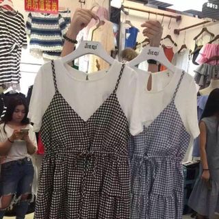 Bộ set đầm caro hàng qc