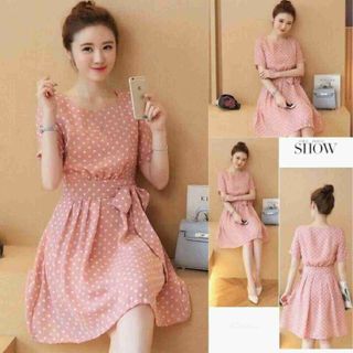 Đầm xòe tay con in bi