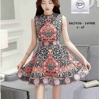 Đầm sát nách in thổ cẩm