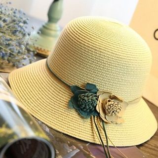 Nón cói hoa bằng da