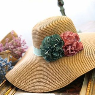 Nón cói rộng vành hoa lụa