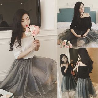 Đầm hở vai chân lưới
