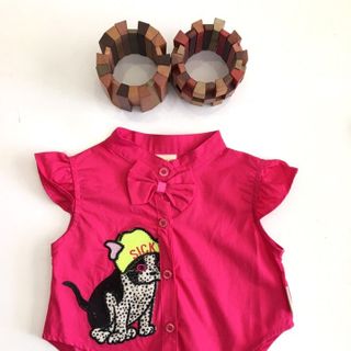 606048 áo sơ mi cột lai thêu cún