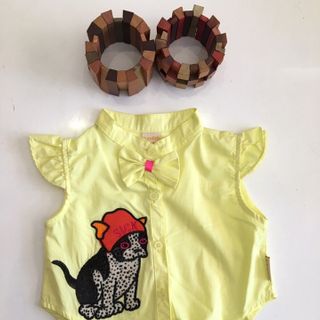 606048 áo sơ mi cột lai thêu cún