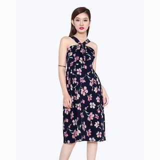 Đầm vintage xếp ly hoa thời trang eden