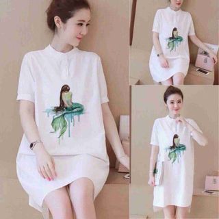 Đầm cổ trụ in tiên cá