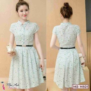 Đầm xòe cổ trụ in hoa