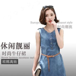 Đầm suông jean kèm nịt