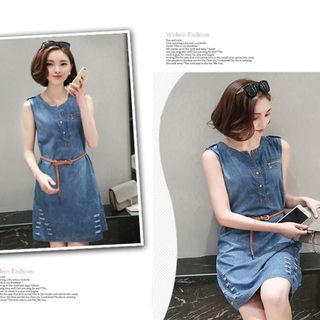 Đầm suông jean kèm nịt