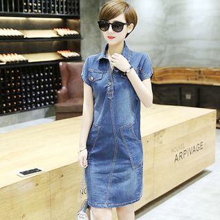 Đầm jean cổ sơ mi phối túi tp1022