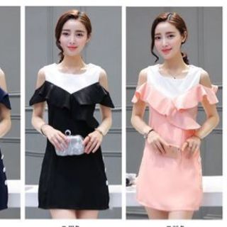 Đầm bèo trễ vai phối nút