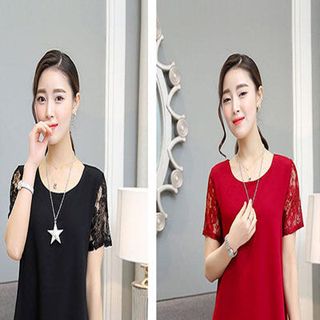 Đầm 2 lớp đen phối ren tay ngắn romi - s205