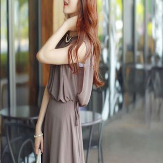 Đầm chiffon 2 lớp sát nách thắt eo - s225