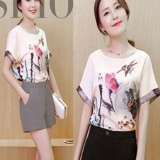 Set short đen áo họa tiết in 3d cổ tròn - s165