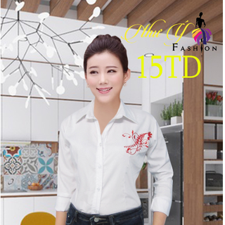 Sơ mi trắng công sở thêu hoa văn ngực sang trọng