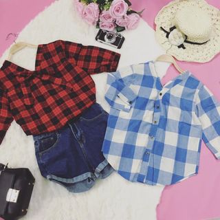 Sơ mi caro buộc nơ sau qc